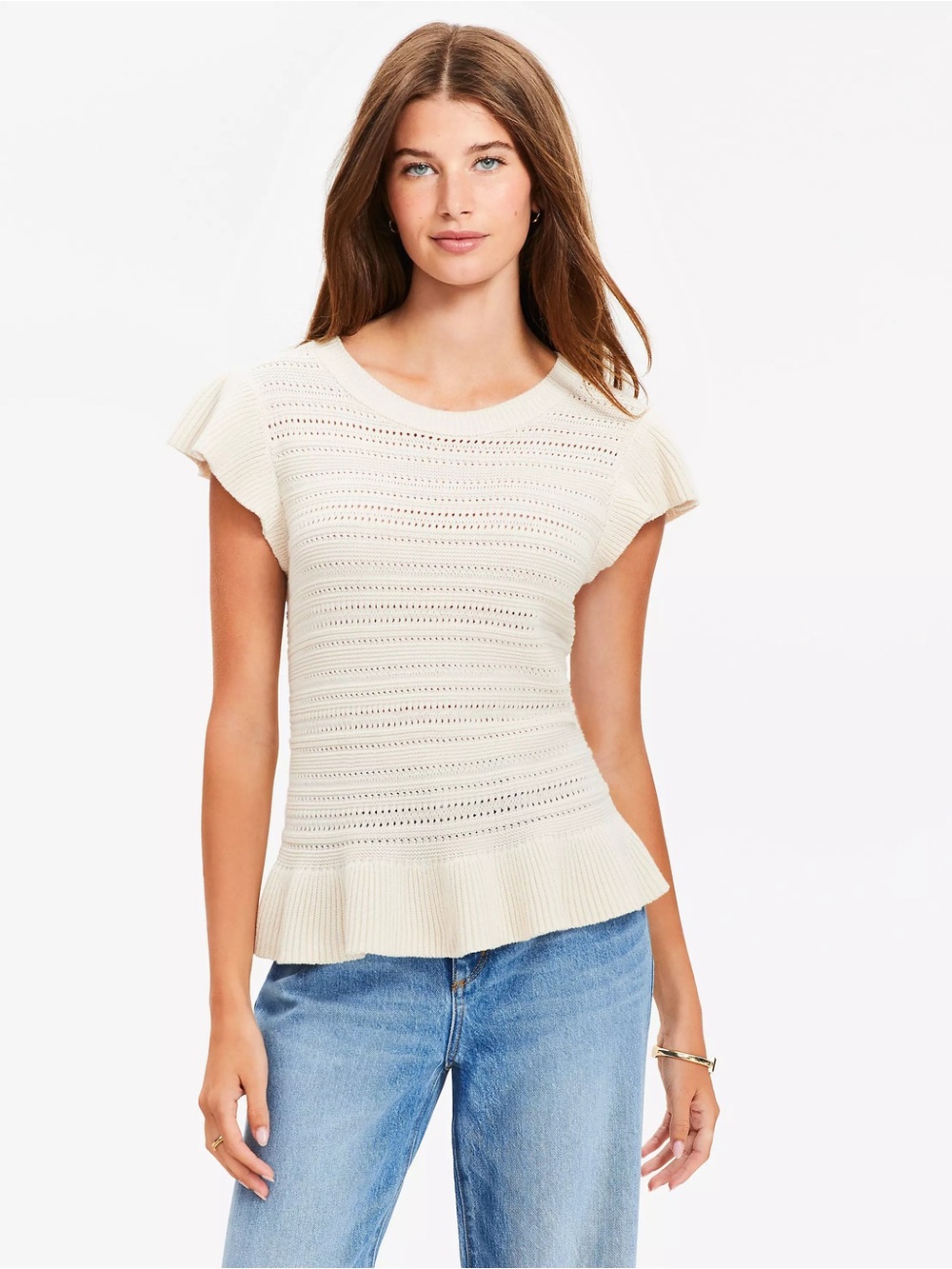 Pointelle Ruffle Sweater - LOFT (NWOT)